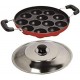 12 Cavities Non Stick Appam Patra with Lid,Red Appam /Pan Cake Maker 23 cm diameter Aluminium, Non-stick