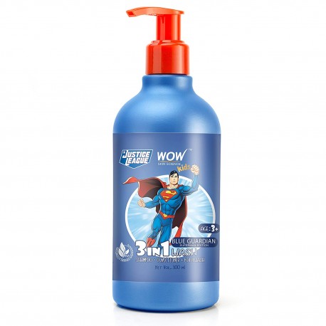 WOW Skin Science Kids 3 in 1 Wash - Shampoo + Conditioner + Body Wash - Blue Guardian Superman Edition 300ml
