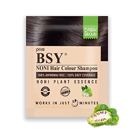BSY Noni Hair Color Shampoo, Hair Dye - Dark Brown (20ml, 6 Sachets)