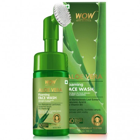WOW Skin Science Aloe Vera Foaming Face Wash With Built-In Face Brush For Deep Cleansing 100ml