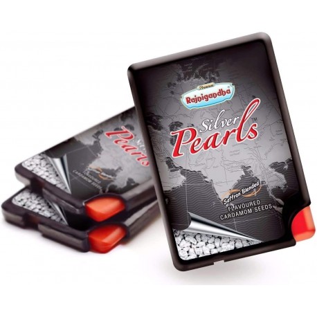 Rajnigandha Silver Coated Saffron Blended Pearls Cardamom Seeds (Mouth Freshner) - Pack Of 50