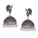 Oxidized Designer Jhumka Earrings (Silver)