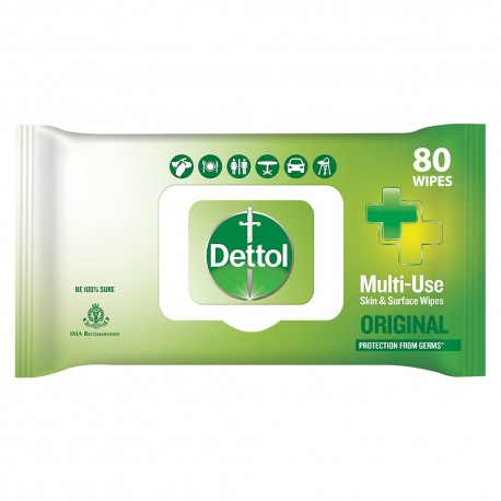 Dettol Disinfectant Sanitizer Wet Wipes for Skin & Surfaces – 80 Count