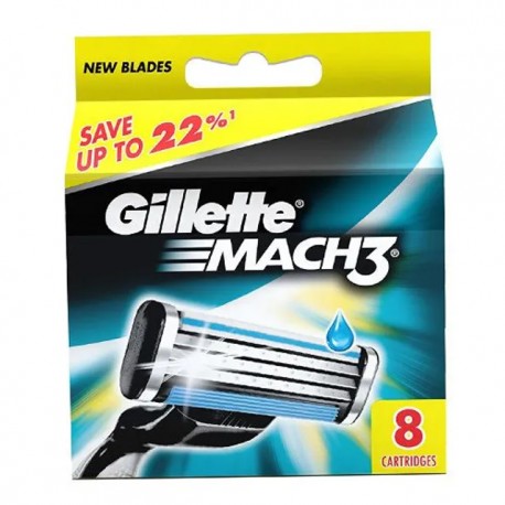 Gillette Mach 3 Manual Shaving Razor Blades Cartridge - 8 pcs