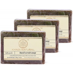 Khadi Natural Basil Scrub Soap, 125g (Pack of 3)